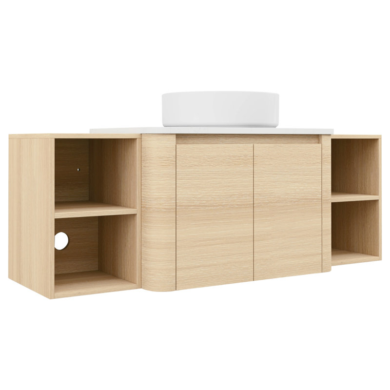 Meuble-lavabo de 137 cm (54 po) avec lavabo en céramique décorative, 2 étagères de rangement, portes à fermeture amortie, emballage démontable, contreplaqué – conception compacte, utilisation silencieuse et spacieuse, grande capacité