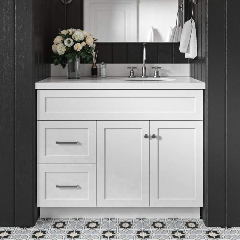 Abell 43'' Single Bathroom Vanity with White Quartz Top, White