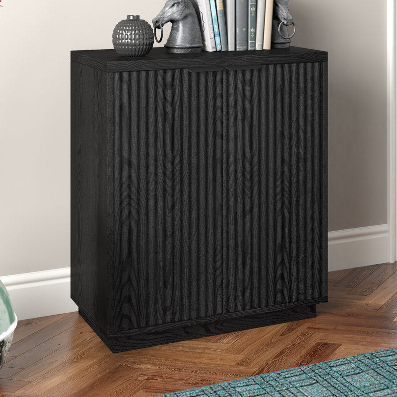 Alasha 28" Wide Rectangular Fluted Accent Cabinet, Black