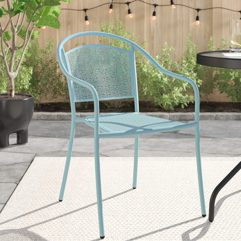 Chanea Curved Back Steel Patio Arm Chair, Sky Blue