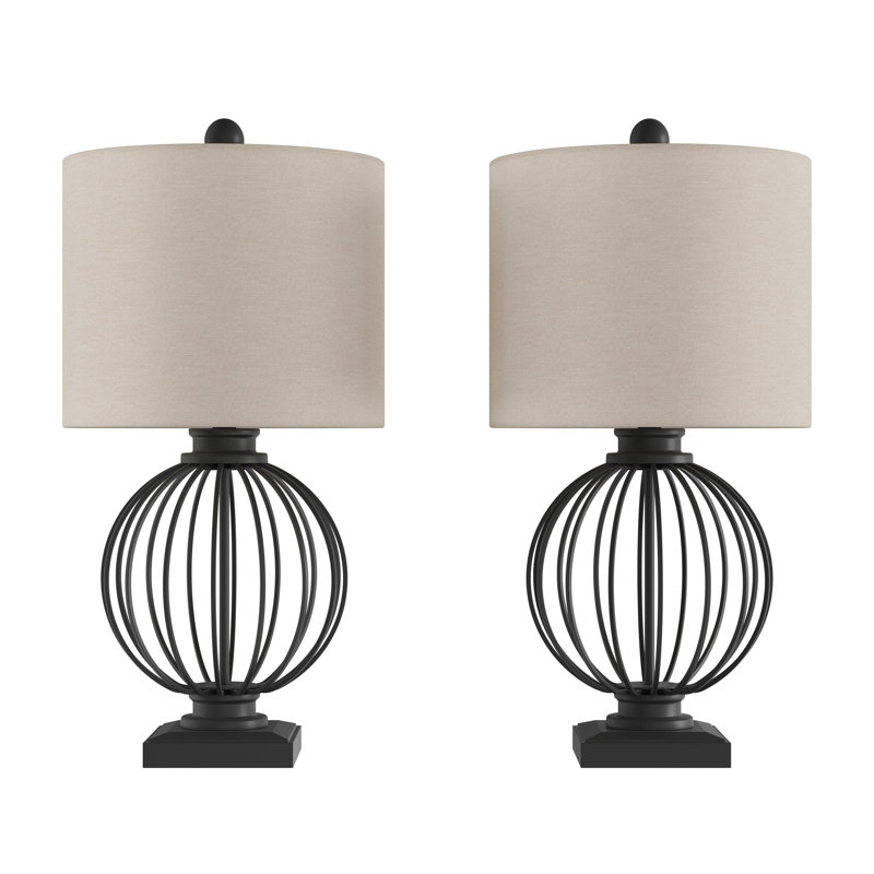 Laurel Foundry Modern Farmhouse Modern Table Lamps - Set of 2 Wrought Iron Open Cage Lights with LED Bulbs - Rustic Farmhouse Style for Living Room or Bedroom