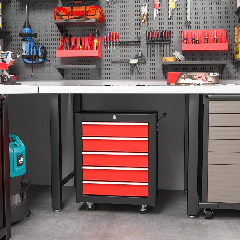 68cm W 5-Drawer Steel Bottom Rollaway Chest with Wheels
