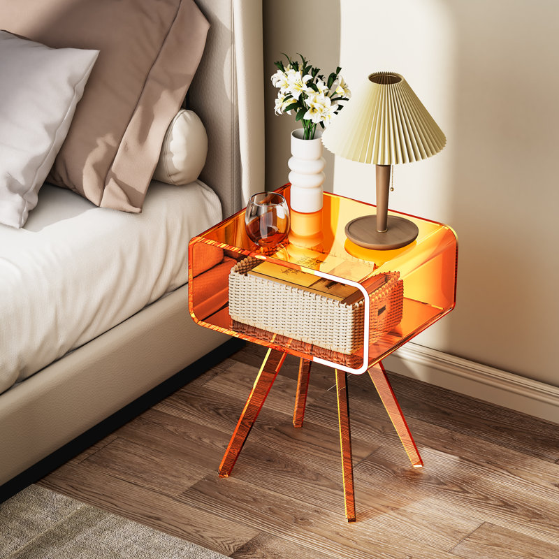 Acrylic Side Table, Acrylic Nightstand Bedside Table For Bedroom, Clear Organe