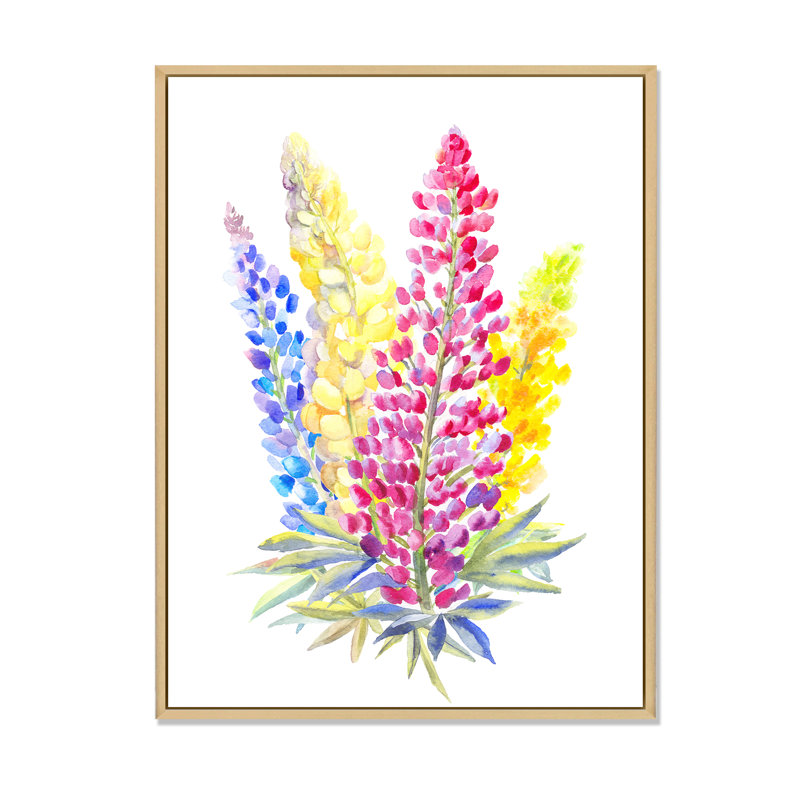 Élégant bouquet de lupin - décoration murale traditionnelle sur toile, H 36 po x l 24 po x P 1 po, Cadre flottant brun