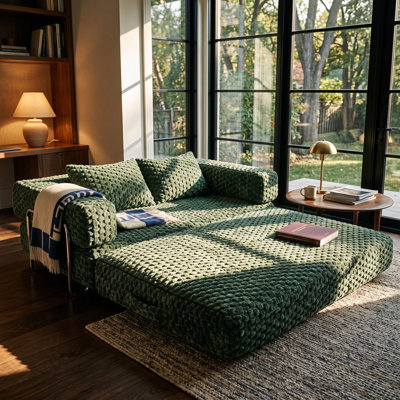 Convertible 75.2" Modular Lounge SofaCouch with Textured Green Upholstery