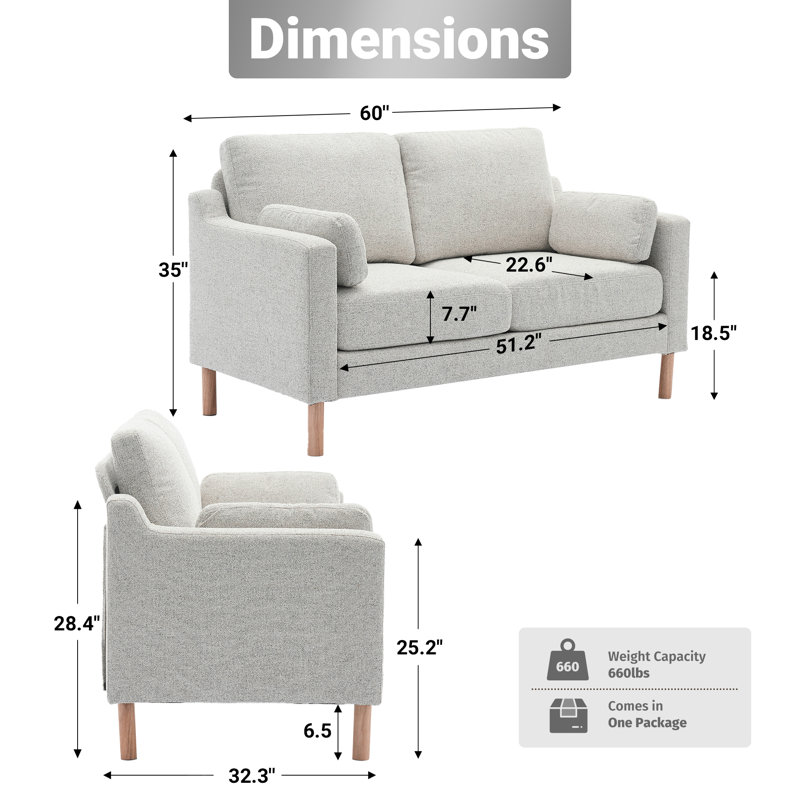 59.8'' W Modern Upholstery Loveseat Boucle, Beige Boucle