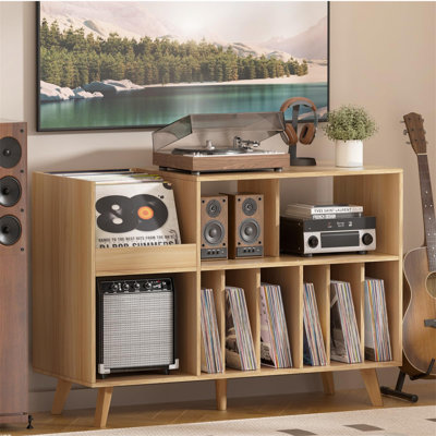 Natural Wood Record Player Stand For 450 Albums, Music Room Table by Corrigan Studio