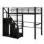 Lit mezzanine simple en métal équipé d'un escalier de rangement et d'une petite armoire-489030744