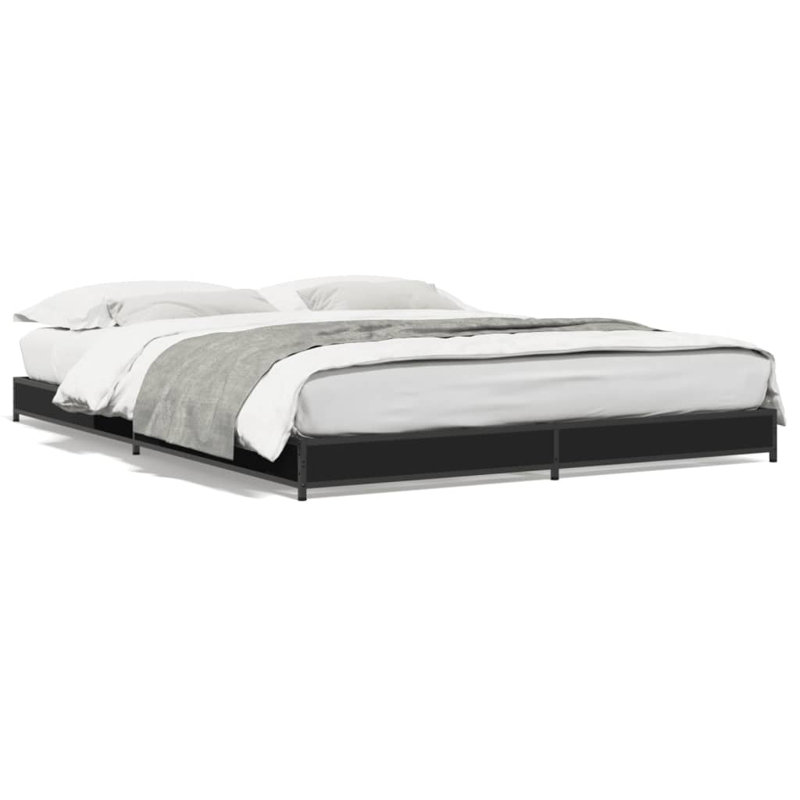 Structure de lit vidaXL Bois d'ingénierie, métal double durable, Noir, 47,2 po x 74,8 po