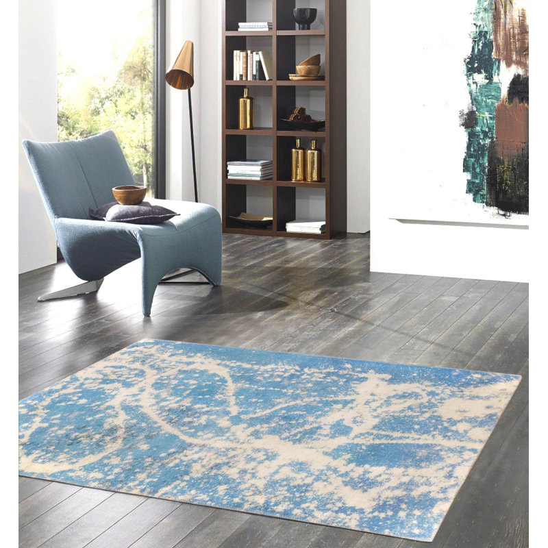 Megam Wool Abstract Area Rug in Blue