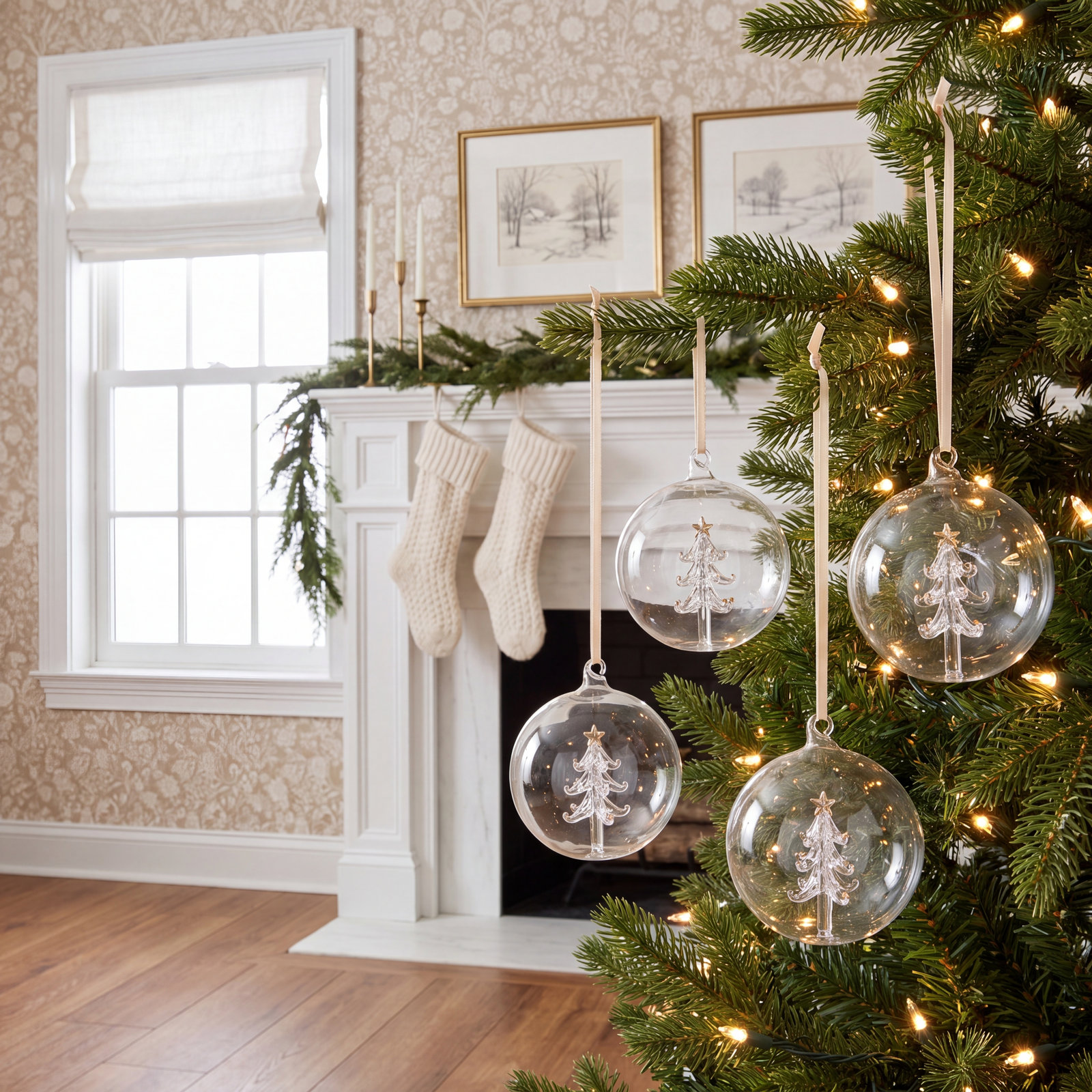 Glass Bauble, 4.75" H x 4.75" W x 4.75" D, Set of 4