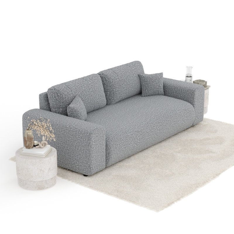 Three-seater square arm sofa, Grey Boucle
