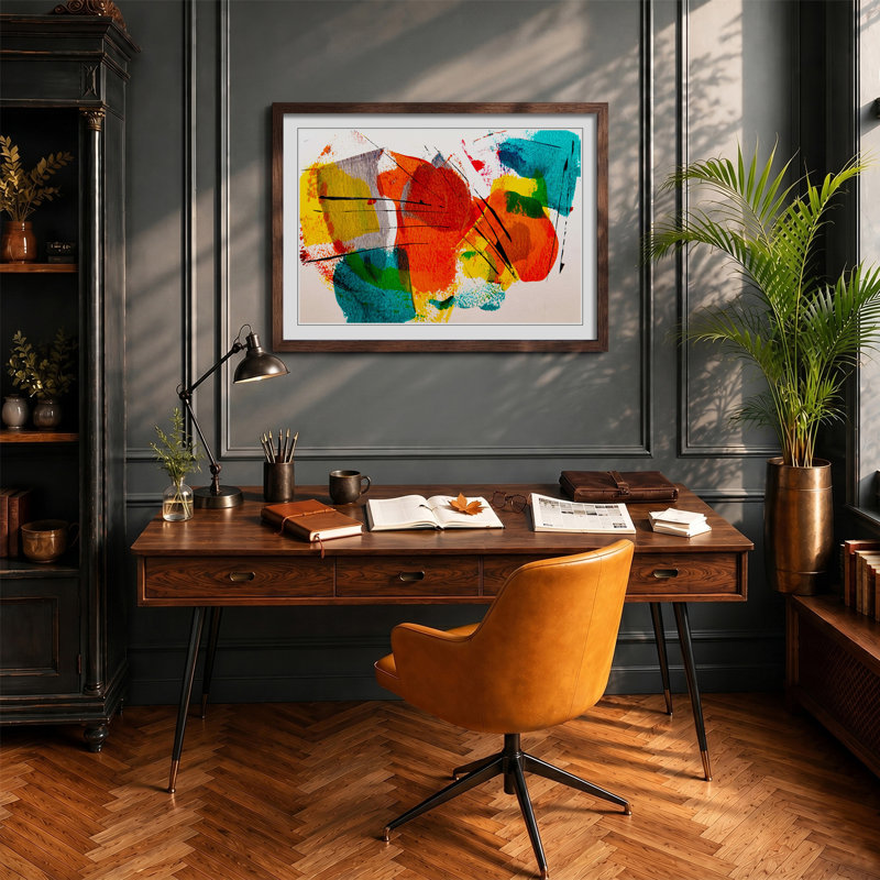 Abstract Vol.479 by S.Johnson - Single Picture Frame Painting, Walnut, 62cm H x 87cm W x 2cm D