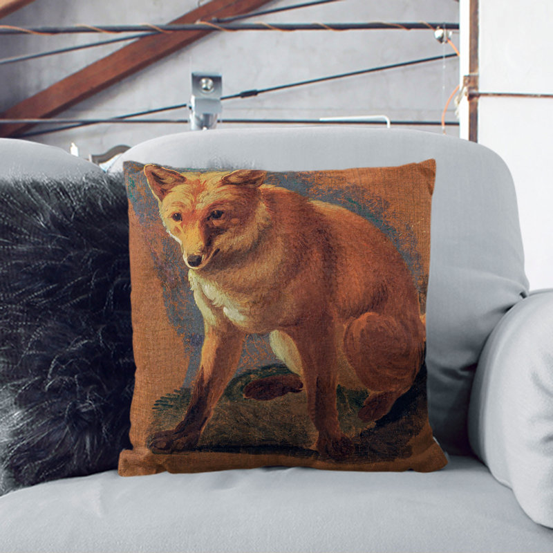 Study Of A Fox Square Throw Cushion, 40cm H x 40cm W x 15cm D, White