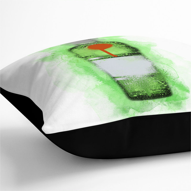 Green Gin Bottle Square Throw Cushion, 55cm H x 55cm W x 20cm D, Black