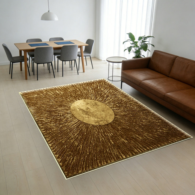 Tapis moelleux à motif géométrique brun moderne sculpté à la main de texture moelleuse pour le salon, la salle à manger et la chambre à coucher