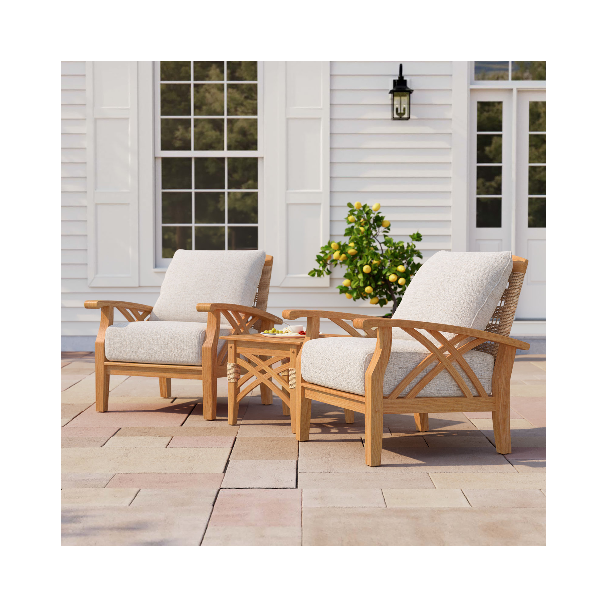 Cotesfield Teak Outdoor Seating Group, Tan Performance Basketweave