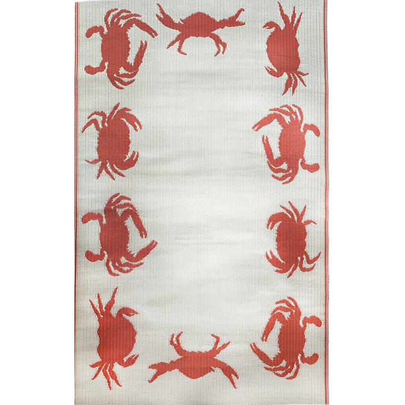 Crab Outdoor Mat, Orange & Cream, Reversible Mat For Patio, Porch, Deck, Floor Mat, Rectangle 6' x 9'