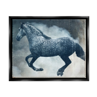 Au-837-Framed " Blue Galloping Horse Vintage " by Susan Friedman