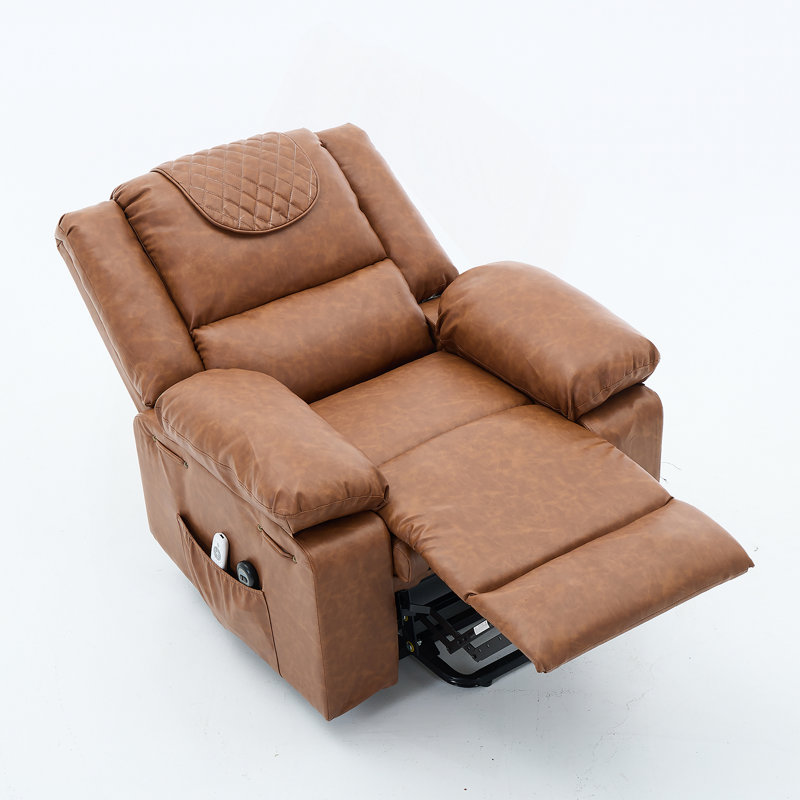 Fauteuil inclinable chauffant et chauffant en polyuréthane brun pour personnes âgées, Brun