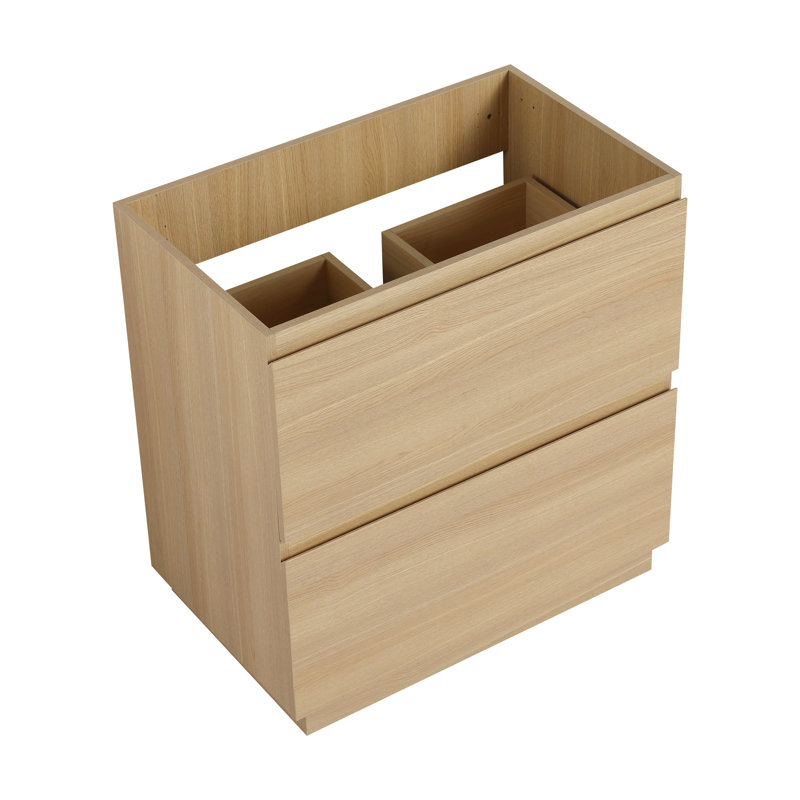 Meuble-lavabo 30 po sans lavabo, armoire encastrée moderne en chêne, autoportant, bois d'ingénierie, touche traditionnelle - Lavabo double tiroir en bois d'ingénierie autoportant