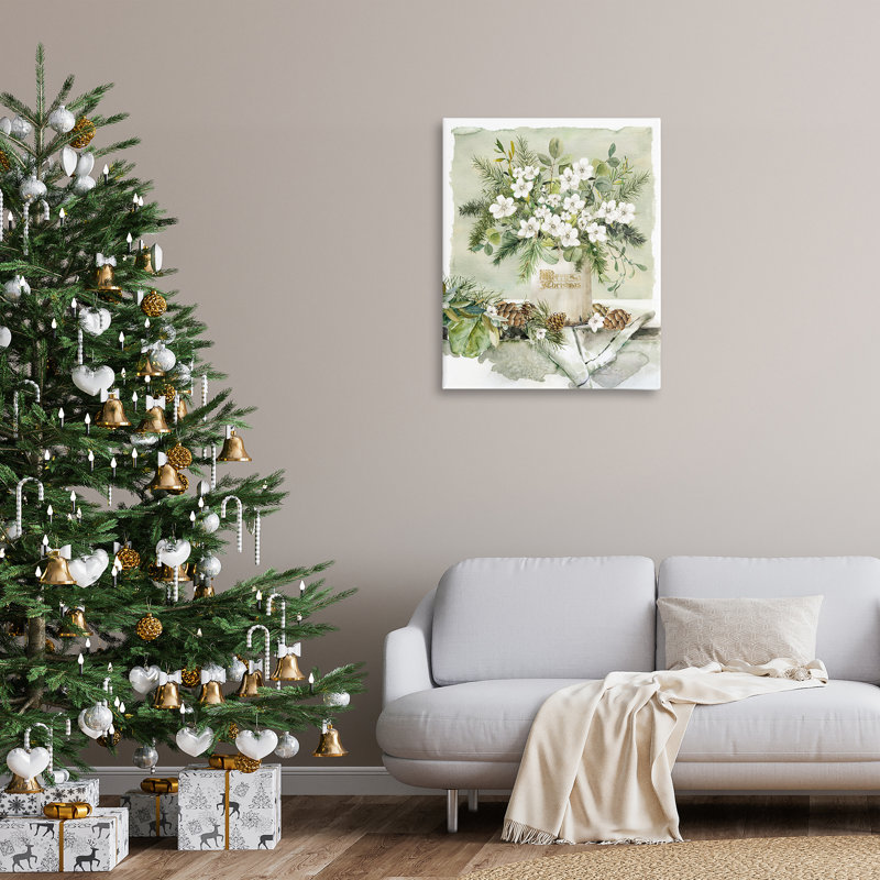 Art mural sur toile "White Christmas Flowers" par Livi Finn, H 40 po x l 30 po
