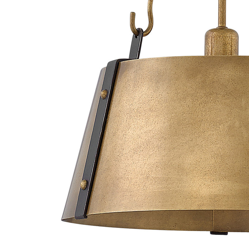 Cartwright Medium 1-Light Drum Pendant w/ Bold Rivets, Rustic Brass