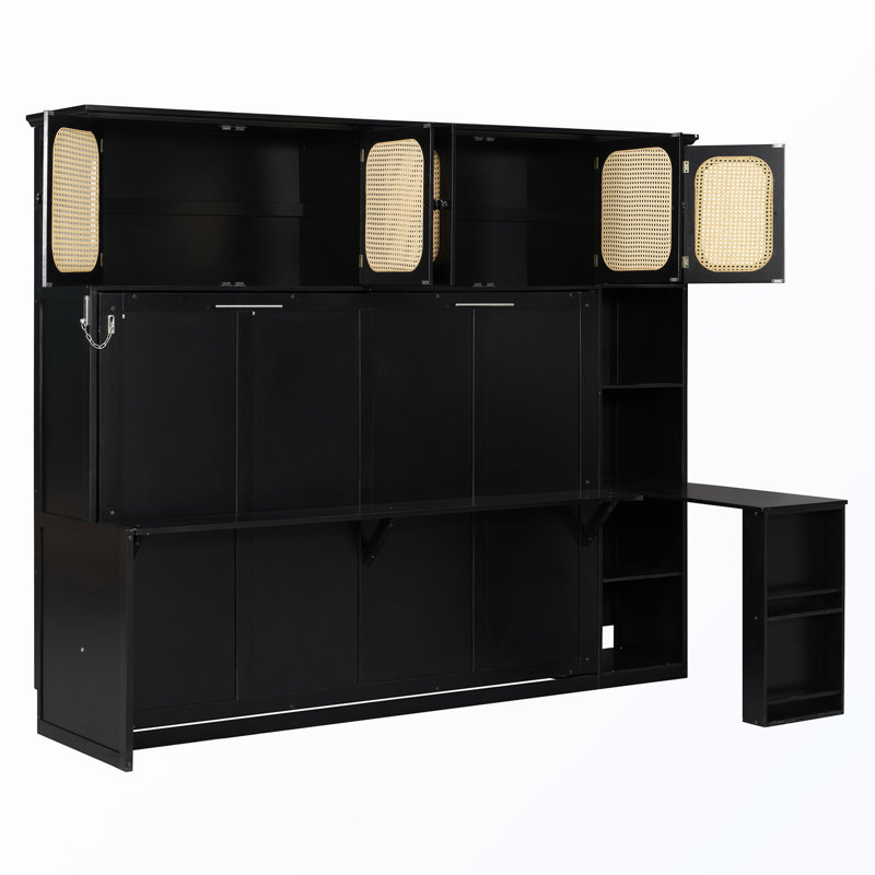Lit escamotable double avec bureau et armoires, Noir
