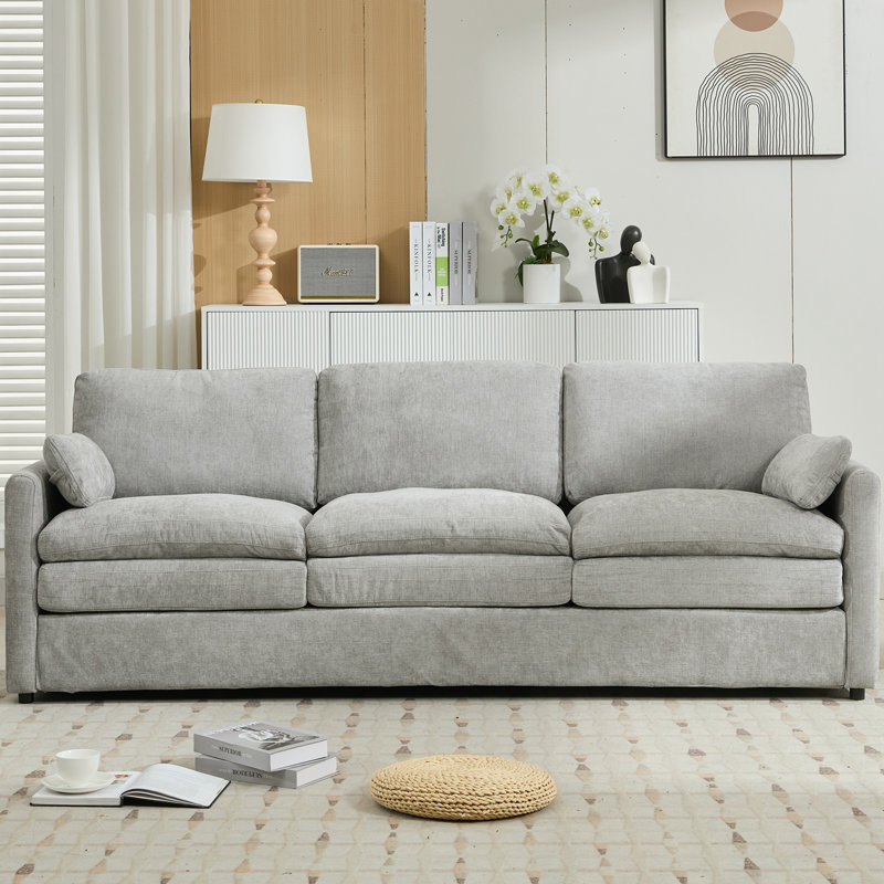 Canapé rembourré 3 places avec coussin moelleux, Gris clair