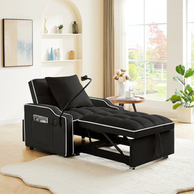 Convertible Chair With With Adjustable Backrest, Phone Holder, USB, Type-C