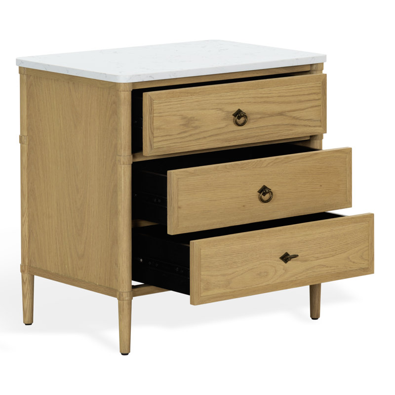Table de chevet 3 tiroirs Alianna, Greige Oak / White