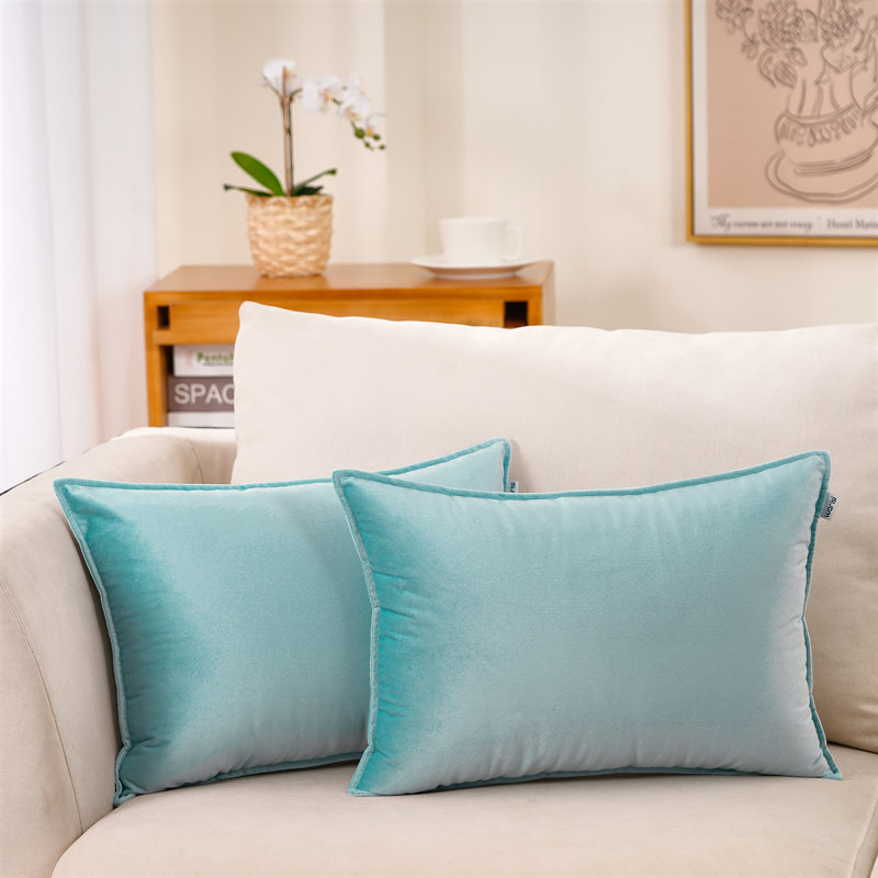  Housse et insert de coussin carré en velours, Bleu sarcelle clair, H 14 po x l 20 po x P 1 po