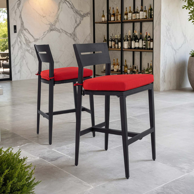 Tabourets de bar d'extérieur modernes en aluminium avec dossier ergonomique et coussin Sunbrella