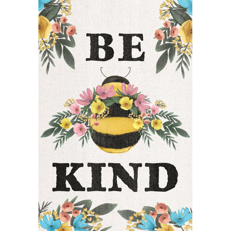 "Be Kind Bee" sur toile, art textuel, H 18 po x l 12 po