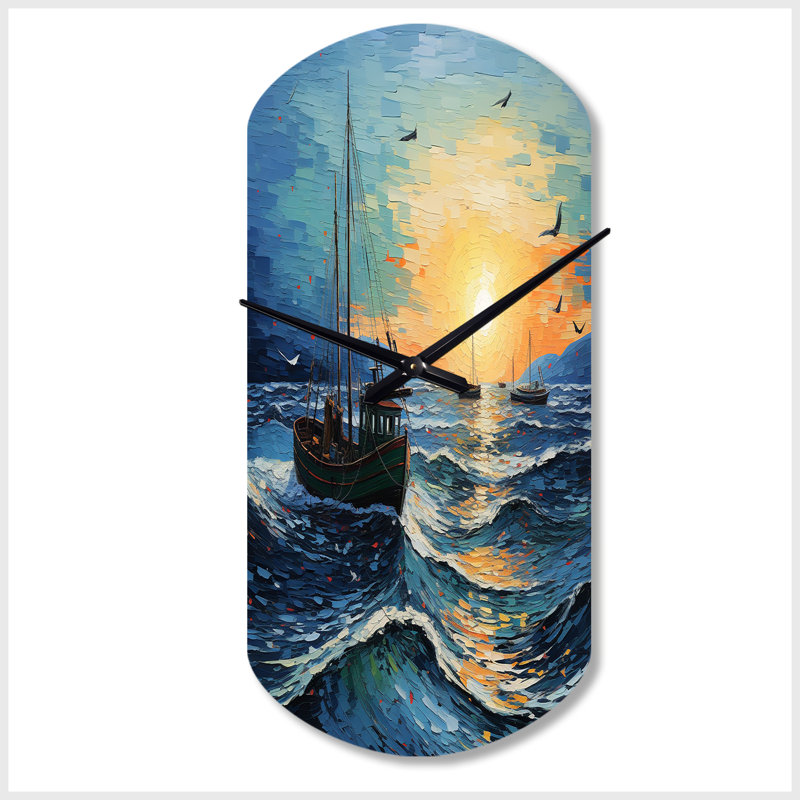 Horloge murale Vangogh Seascape With Fishing III - Vangogh, Grand