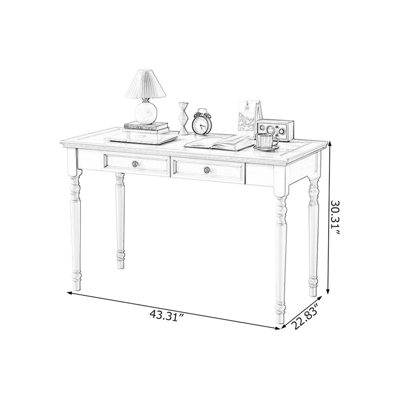 Bureau rectangulaire gris en bois massif avec 2 tiroirs, Gris, H 30,31 po x l 43,31 po x P 22,83 po