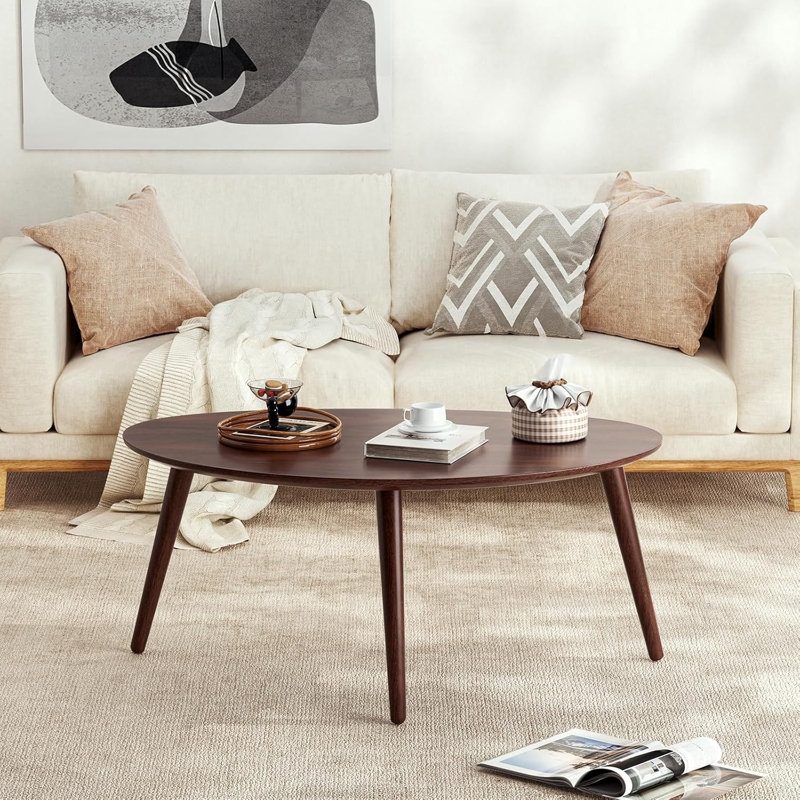 33.5"W Solid Oak Modern Coffee Table-Brown Oak, Brown Oak, 33.5”W, 1