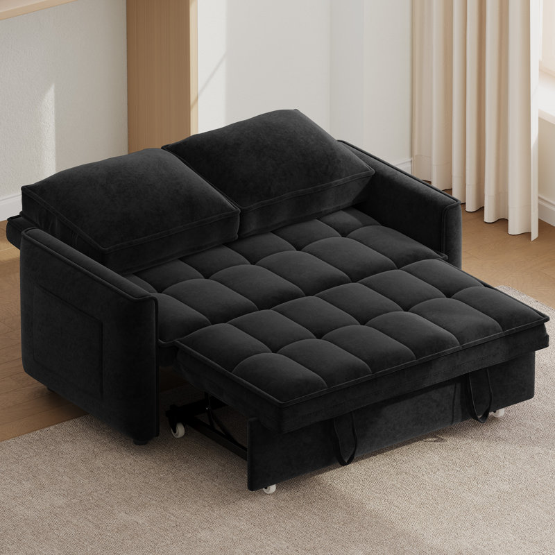 Twin Convertible Sleeper Sofa Bed Tufted Loveseat Small Room Couch, Black