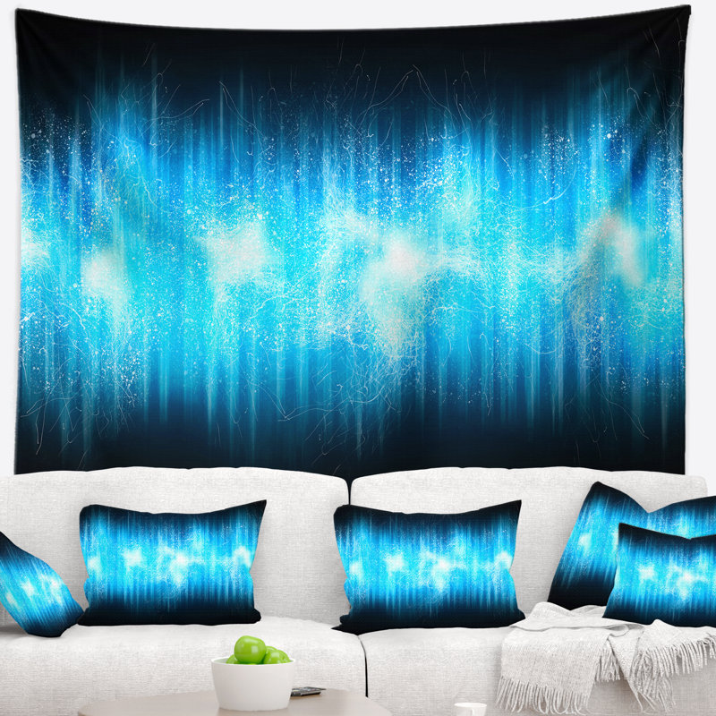 Tapisserie abstraite bleue de flamme de glace, H 32 po x l 39 po