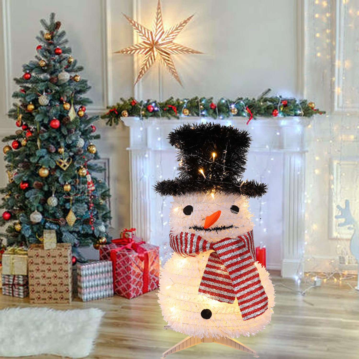 VP Home Glowing Star Snowman Decor LED Holiday Light Up Figurines