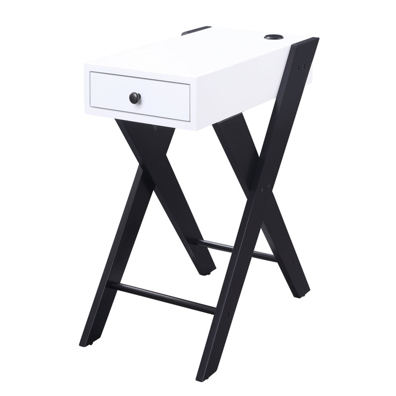 Table d'appoint blanche et noire avec ports USB, Blanc/Noir
