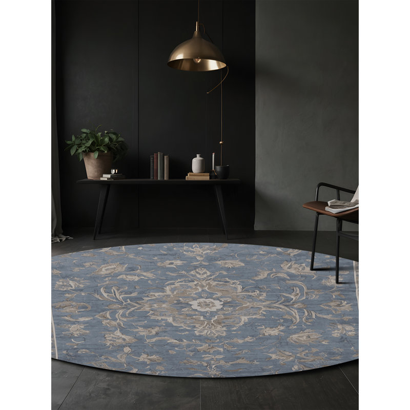 Machine Washable Gray Area Rug, Round 8'