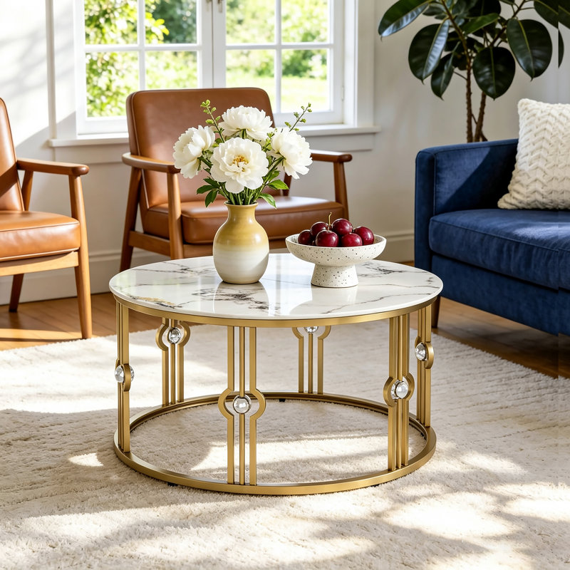 Round Marbling Stone Coffee Table for Living Room