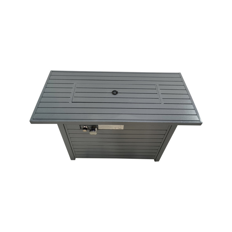 Steel Outdoor Fire Pit Table with Lid, Grey, 20" H x 54" W x 22" D