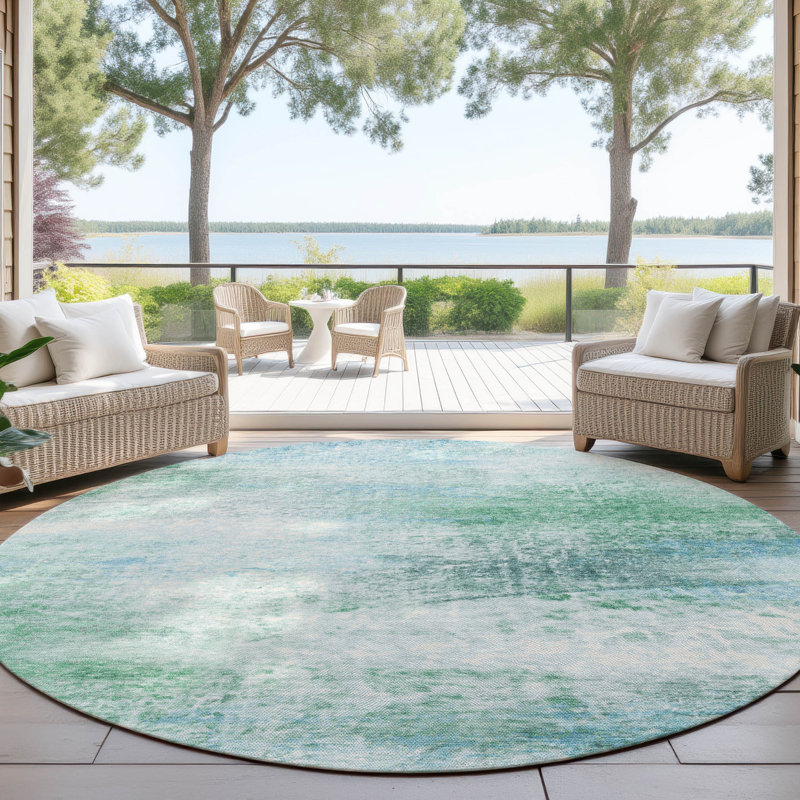 Machine Washable Indoor/Outdoor Chantille ACN2402 Abstract Rug, Round 8'