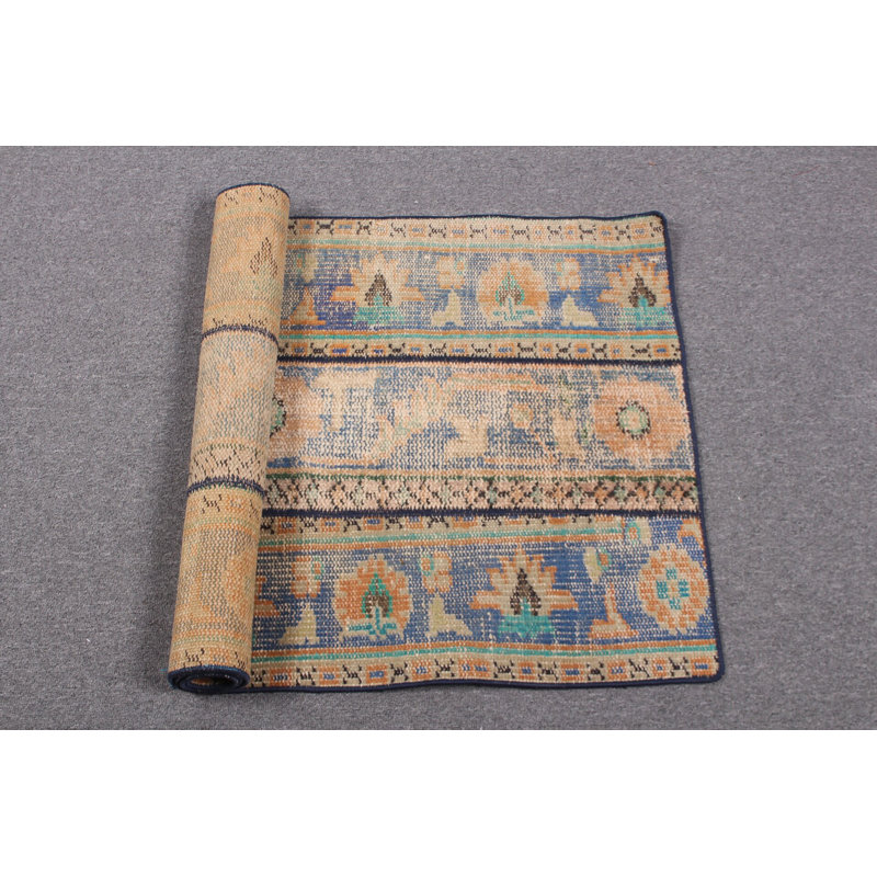 Vintage Turkish Oushak Small Rug with Patchwork Design for Door Mat and Home Decor