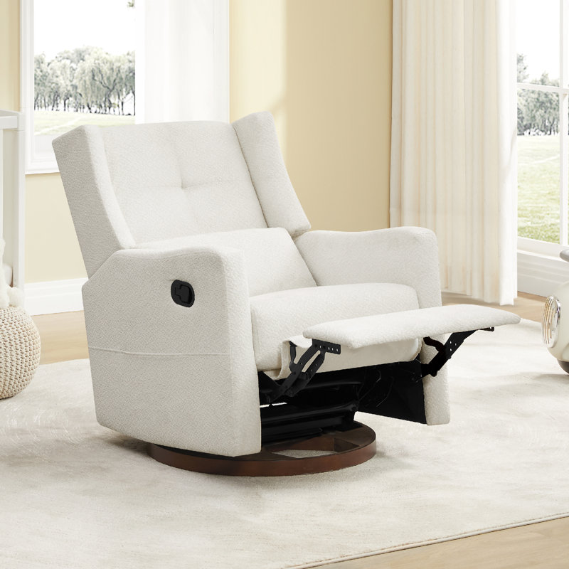 Drenna Tufted Upholstery Manual Swivel Glider Recliner, Ivory Chenille
