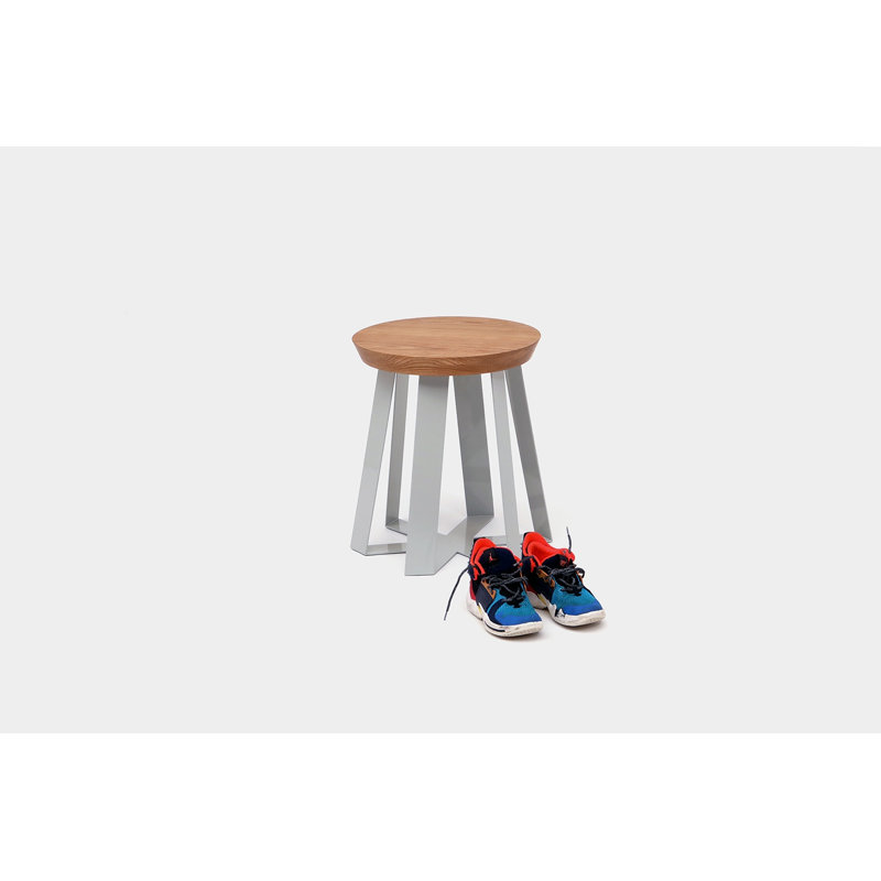 ARS Solid Wood Accent Stool, White, Oak