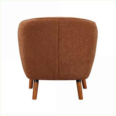 Mid-Century Modern Accent Chair for Adults, Rust Chenille Upholstered Channel Stitched Back, Solid Walnut Brown Wood Legs Living Room Seating