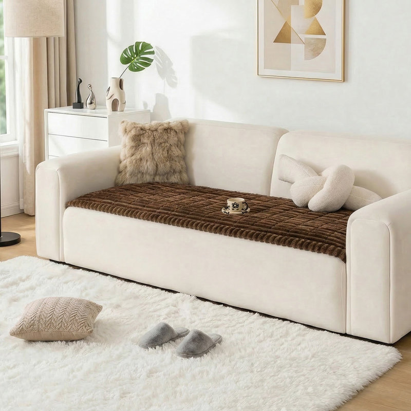 Luxury Soft Faux Fur Sofa Cover,Thick Shaggy Plush Slipcover, Non-Slip- Versatile Use As Sofa Pad, Bay Window Mat, Headboard Cover, Tatami, Pet Cushion